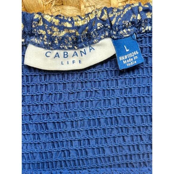 Cabana Life Blue & Gold Off-Shoulder Tassel Dress - Size Large - Picture 5 of 7